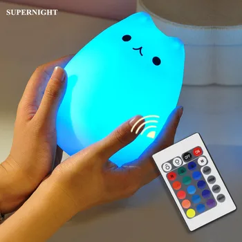 Silicone Cat LED Night Light Remote Control Touch Sensor Tap Colorful USB Rechargeable Bedroom Bedside Lamp for Children Baby night light newest style the totoro usb portable touch sensor led baby nightlight bedside lamp touch sensor night lamp for kids