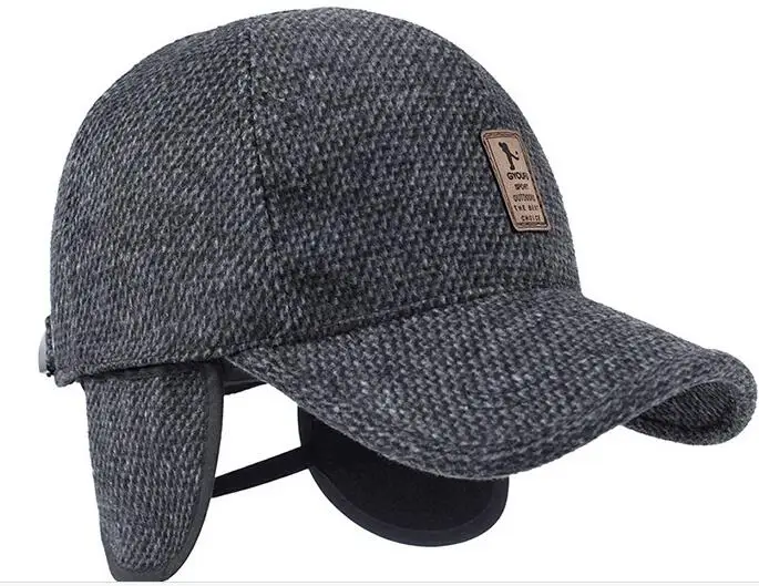 2016 Warm Winter Baseball Cap Men Brand Snapback Black Solid Bone Baseball Mens Winter Hats Ear