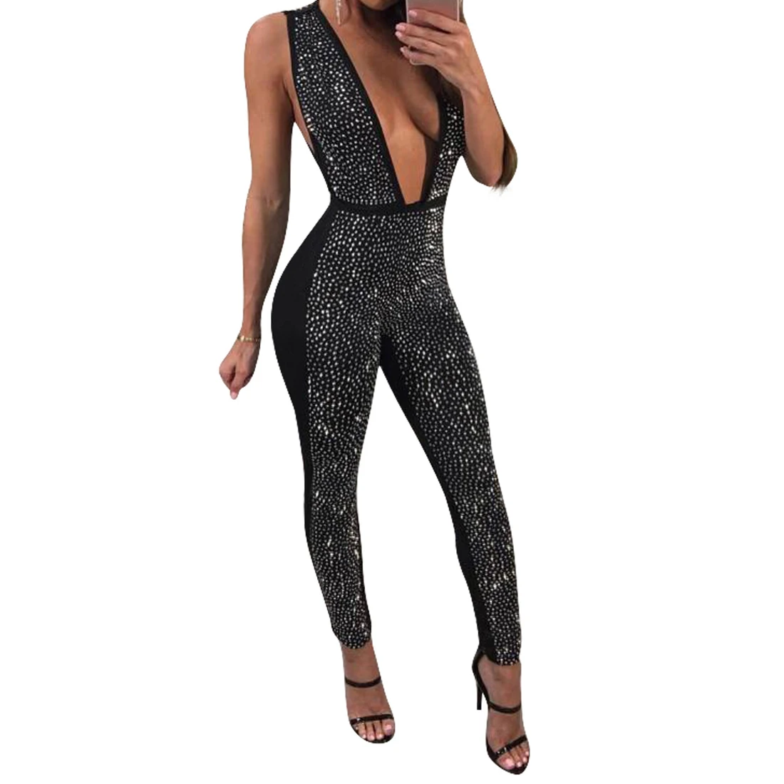 deep v neck jumpsuit