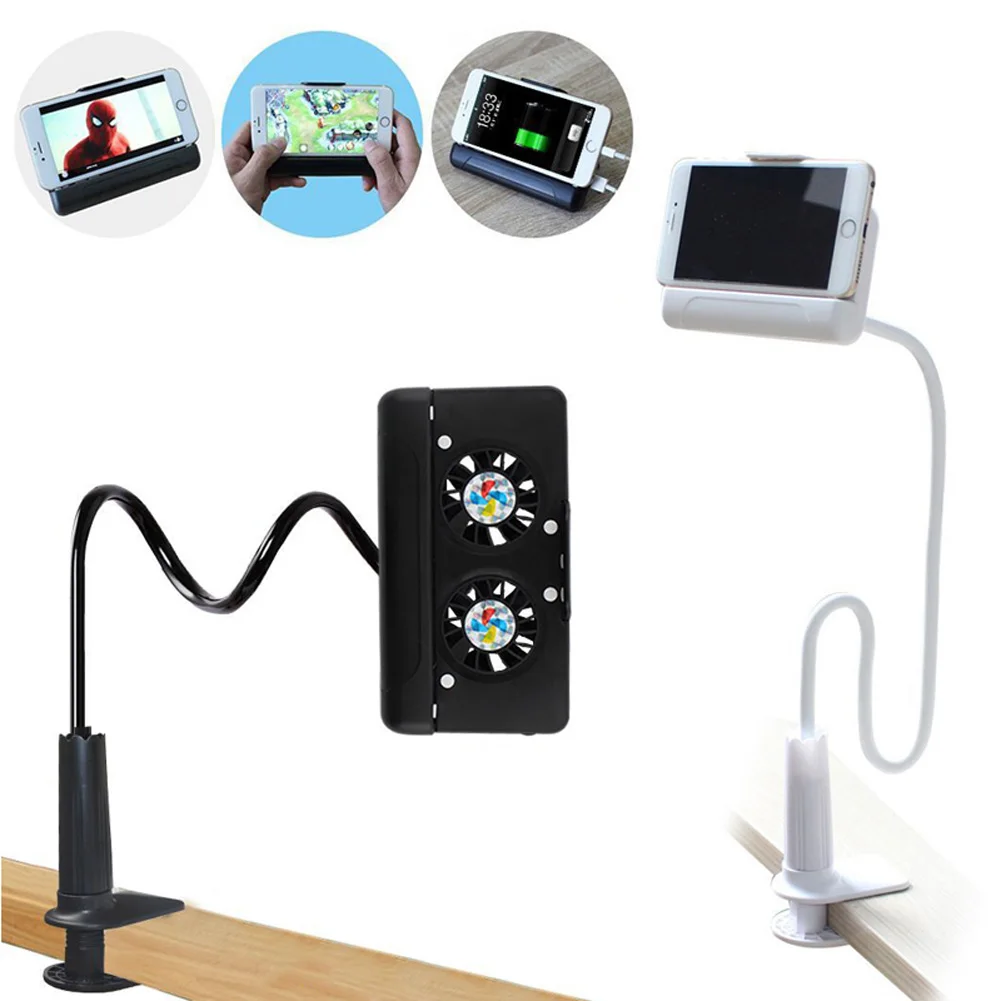 

New 4 in 1 Portable Cell Phone Cooler Cooling + Power Bank + Double Stand + Gooseneck Stand for Game Movie