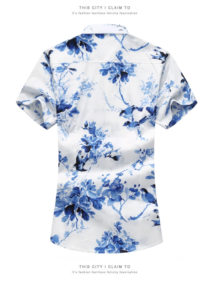 2019 Летняя мода Мужская рубашка Slim Fit короткий рукав китайский Стиль печати рубашка мужская одежда тенденция мужские Повседневные принты