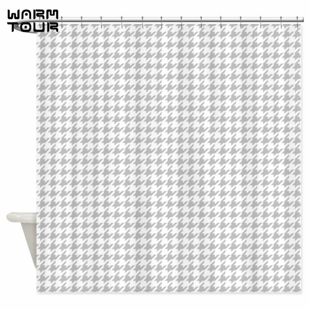 Warm Tour Gray and White houndstooth Decorative Fabric Shower Curtains