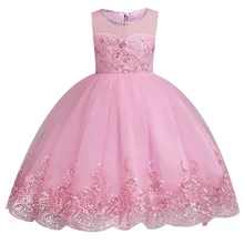 Летнее платье без рукавов для девочек; вышитое платье в стиле принцессы с круглым вырезом, расшитое бисером и блестками; платье для дня рождения; рождественское детское платье