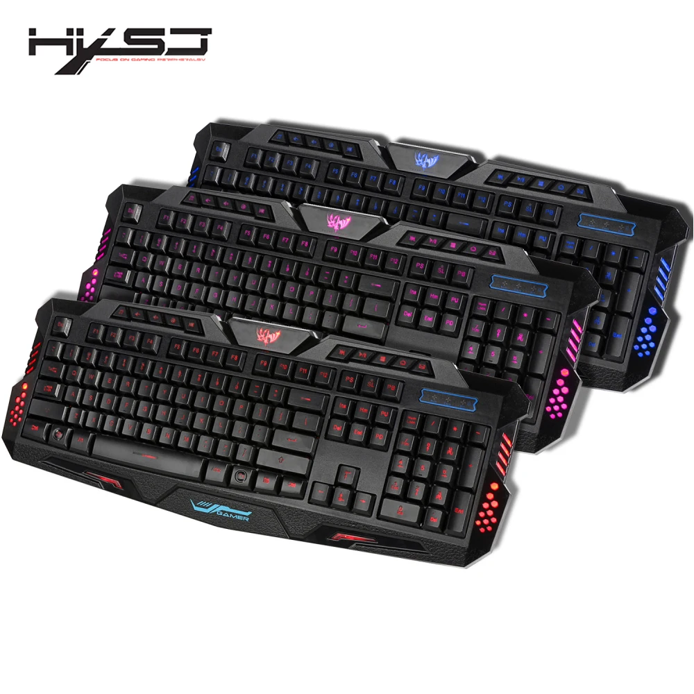 HXSJ двуязычная русская/английская Проводная игровая клавиатура с 3 светодиодный