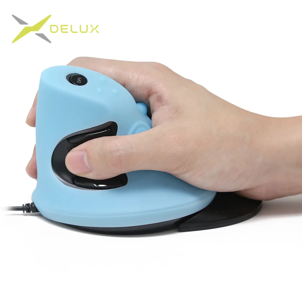 Delux M618 Optical Vertical Wired Mouse 6 Buttons 1600 DPI Ergonomic Right Hand Mice with Rubber Protective Shell For PC