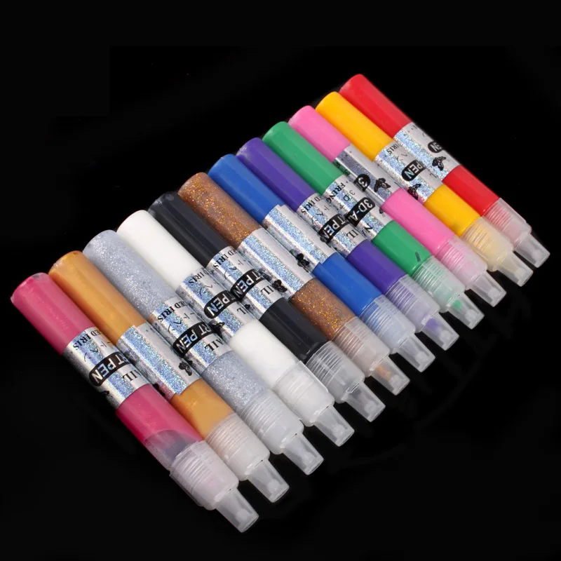 12 COLOR 3D NAIL ART PEN DRAWING DESIGN BRUSH 3d Paint Nail Art DIY