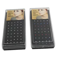 40 шт/набор, новинка, панк стиль, Ретро стиль, стразы, кольцо для носа, для мужчин, женщин, девушек, пирсинг, Шпилька для носа, Серебряное украшение для пирсинга