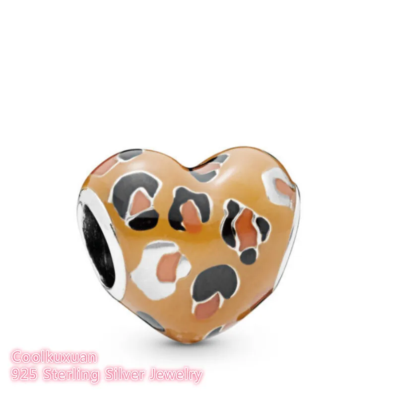 

2019 Summer Original 100% 925 Sterling Silver Spotted Heart Charm Black , Brown , Orange Enamel beads Fits Pandora bracelets