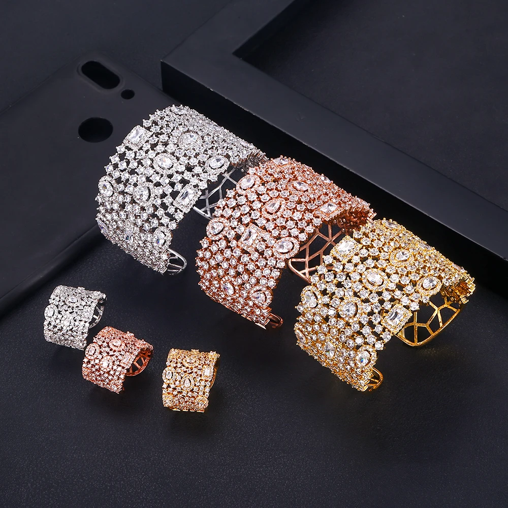 

jankelly Luxury Geometric Bangle Ring Sets Fashion Dubai Silver Bridal Jewelry Sets For Women Wedding brincos para as mulheres