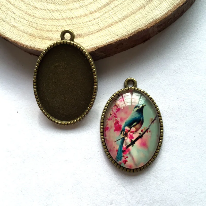 

5pcs/lot Oval Necklace Pendant Setting Antique Bronze Silver Glass Cabochon Blank Base Supplies for Jewelry T191 T192