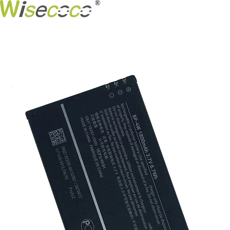 Wisecoco 2 шт. новый оригинальный аккумулятор 1800 мАч BP 4W для Nokia Lumia 810 822 845 RM 878 BP4W