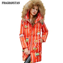 Женская зимняя утепленная куртка с большим меховым воротником и капюшоном, Модный женский пуховик, новинка, с рисунком, повседневная, свободная, Vestidos JQ415