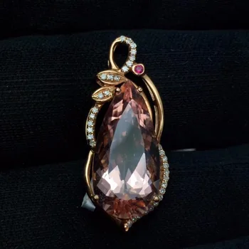 

Fine Jewelry Real Pure 18 K Rose Gold Jewelry AU750 100% Natural Morganite Gemstone 8.1ct Pendants for Women Fine Necklace