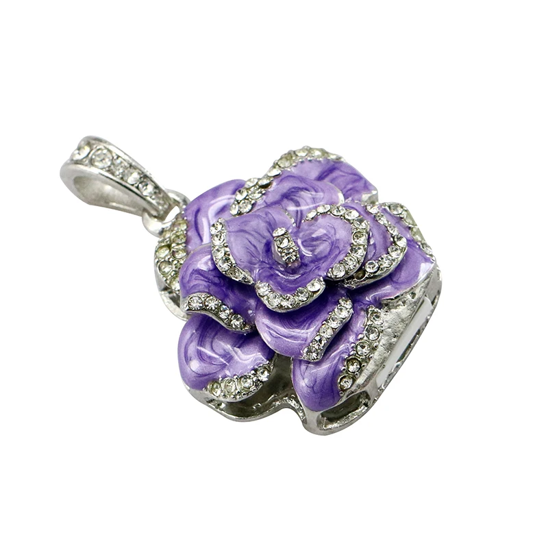 Colorful Roses Flower USB Flash Drive 64GB 32GB 16GB 8GB 4GB Crystal Necklace Pen Drive USB 2.0 Fla