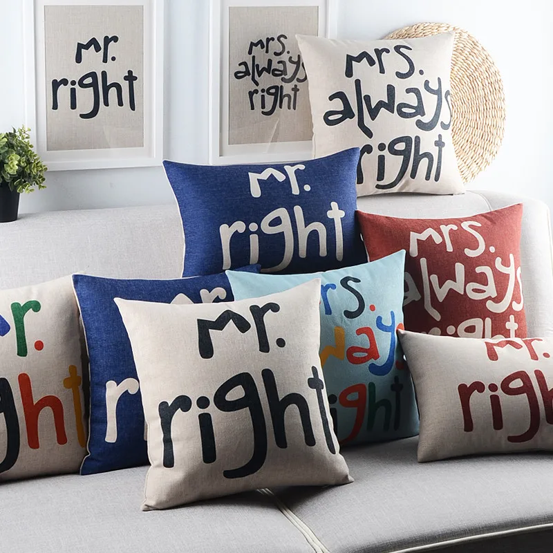 

Mr and Mrs Alway Right Letter Color Decorative throw pillow cover case cotton linen cushion cover for sofa home decor almofadas