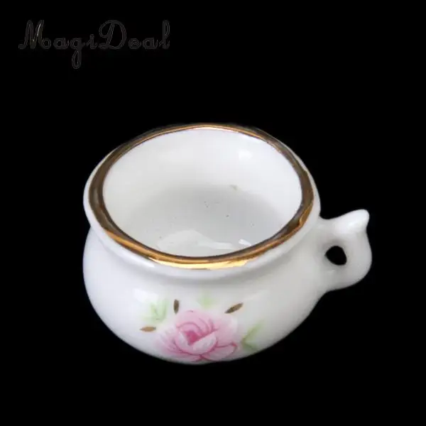 MagiDeal Porcelain 8Pcs/Set Dollhouse Bathroom Accessory Floral Ceramic Children Toys Decoration Pastel Rose
