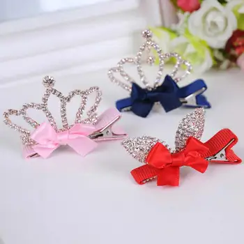 1 PC Cute Baby Girls Children Shiny Crown Rhinestone Princess Hairpins Rabbit Ears Barrettes Crystal Hair Clip Hair Accessories