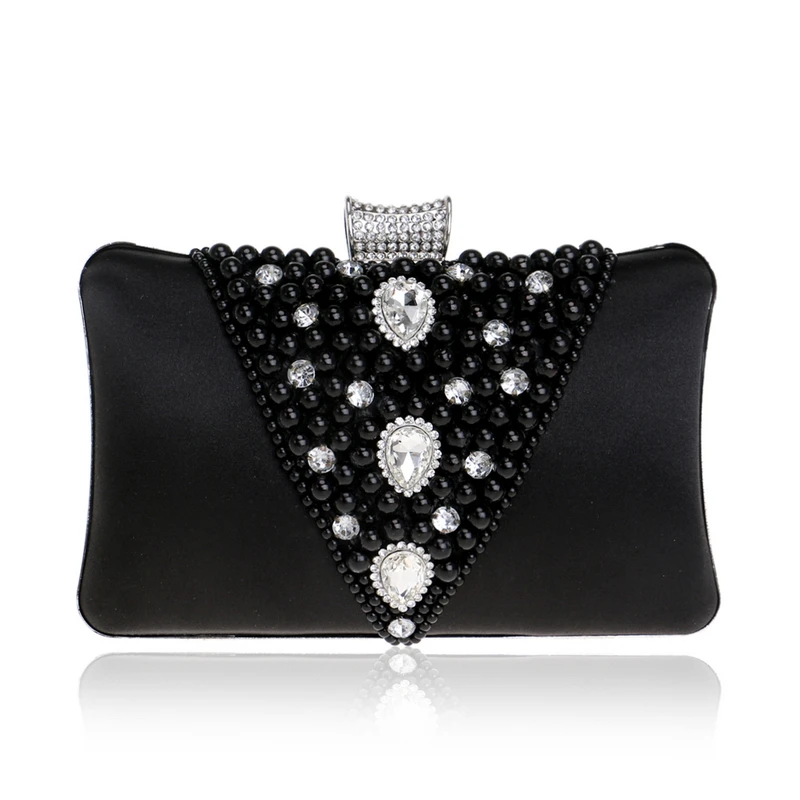 GLOIG Винтаж Стиль вышивка бисером Для женщин вечерние сумки с бриллиантами из металла V дизайн жемчуг дневной клатч кошелек сумка для