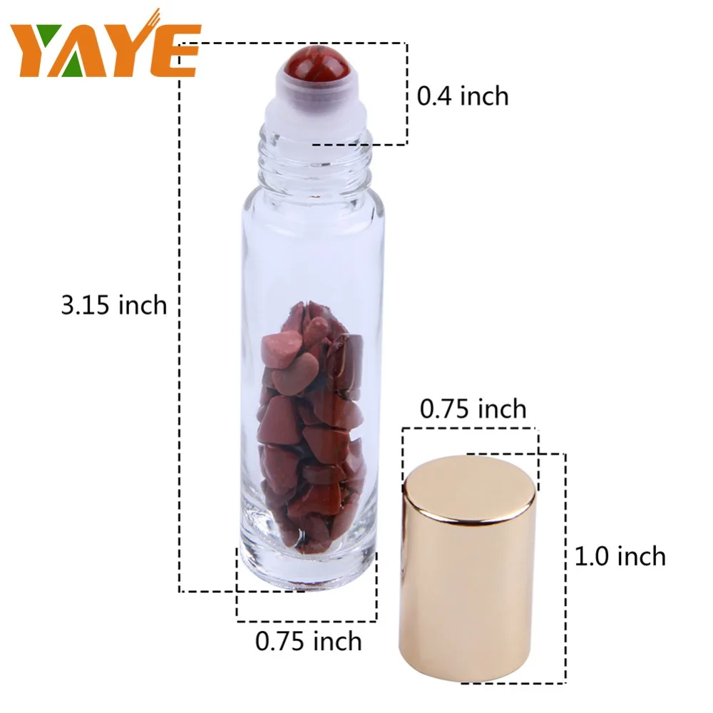 Yaye 10 мл Натуральные полудрагоценные камни эфирное масло драгоценных камней бутылки с шариковым дозатором прозрачное стекло целебные хрустальные чипы 10 шт