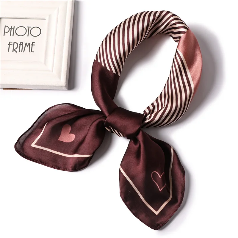 

Women's Square Silk Scarf Fashion Summer Shawls and Wraps Striped Print Small Office Scarf Foulard Headband Handkerchief 70*70CM