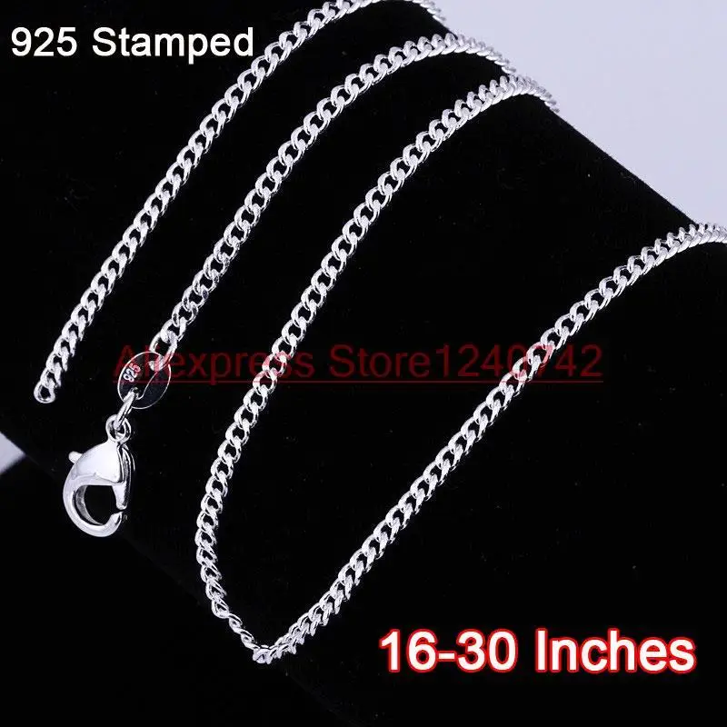 

Wholesale 16-30 Inches 20PCS Flat Curb Necklace Chains Pure 925 Sterling Silver Findings DIY Jewelry Accessories