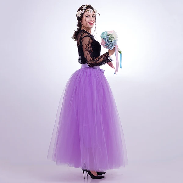 Качественные 7 слоев 100 см длинные тюлевые юбки, женская модная плиссированная юбка, свадебная юбка подружки невесты, Faldas Jupe Saias - Цвет: lavender