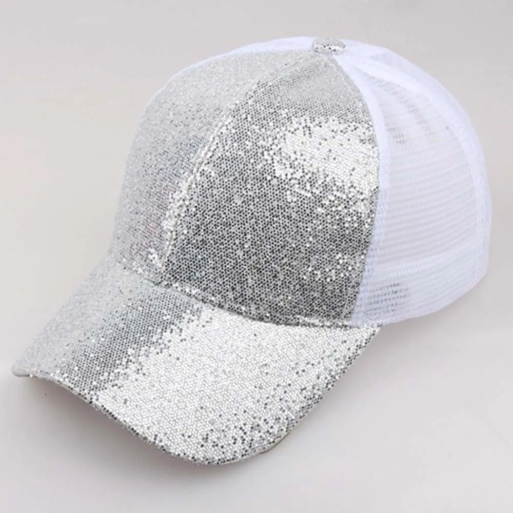 Glitter Ponytail Baseball Cap Unisex Sequins Shiny Hat Sun Caps Mesh Summer Hat Female Adjustable Hip Hop#Zer