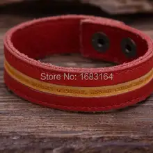 G91 красный повезло фразу в полоску Качество кожаный браслет манжеты Для Мужчин's