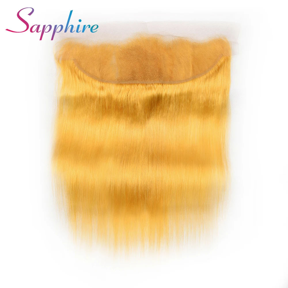 Cheap Sapphire Straight Human Hair Bundles With Frontal 13x4 Frontal Closure Yellow Color Remy Hair Bundles Free Shipping 6