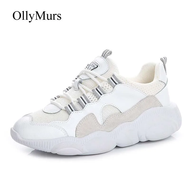 Véritable blanc En Plate Femmes Femme Dames Sneakers Respirant Nouvelles Chaussures Chunky Beige forme Cuir Décontractées Patchwork gBwUq88xf