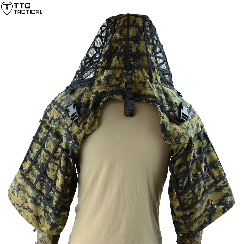 TTGTACTICAL Sniper Ghillie Suit Foundation RIPSTOP Camouflage Tog Hood Woodland/CP/ACU/Океанский/цифровой|Маскировочный