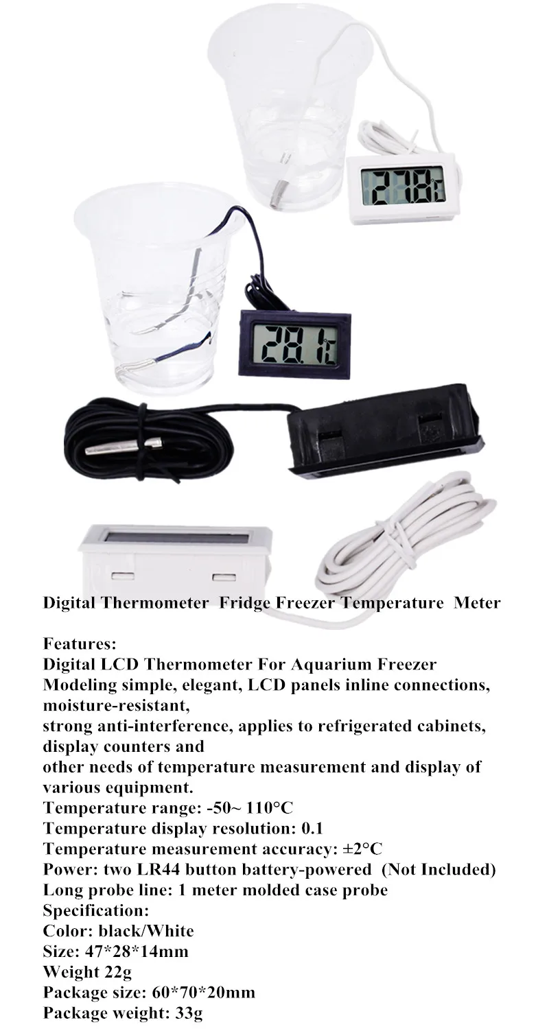1 шт. зонд встроенный/внешний ЖК цифровой термометр для тестирования температуры градусов холодильник/Аквариум Скидка 40