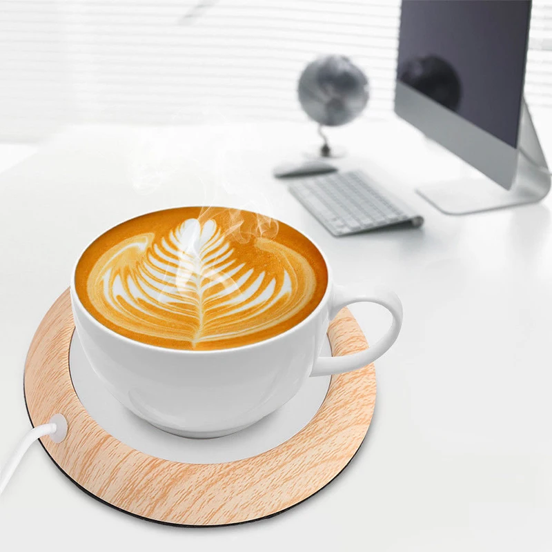 USB Wood Grain Cup Warmer Beverage Mug Pad Heater Keep Drink Warm Milk Tea Coffee Glass Coaster Heater for Home Office 3 Colors