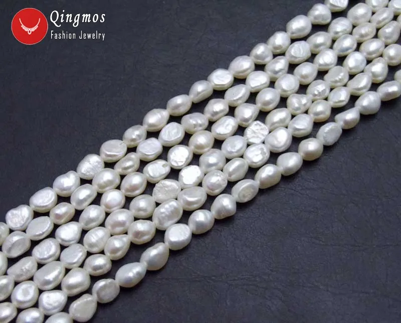 

Qingmos 6-7mm White Baroque Natural Freshwater Pearl Loose Beads for Jewelry Making Necklace Bracelet DIY 14'' los776 Free Ship