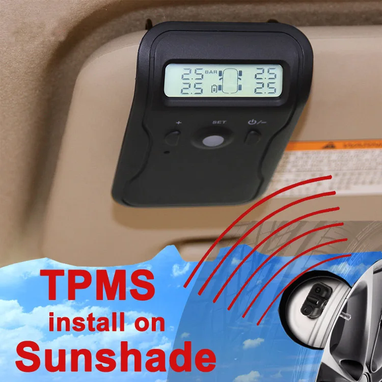 

Sunvisor Sunshade Wireless TPMS with Internal Sensor Support High Low Pressure Temperature Fast Leakage Alarm Max 5 tires(opt)