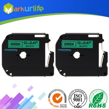 

2 PCS/Lot M-K731 MK731 Black on Green Cassette Label Compatible for Brother P touch printer PT100 PT65 PT85 12mm (1/2") x 8m