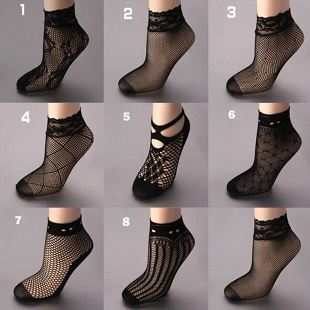 

transparent Women sexy mesh nylon silk socks ultrathin short socks with lace high elasticity female summer
