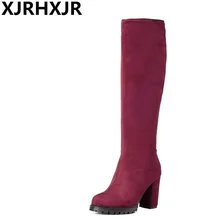 XJRHXJR/женские зимние сапоги; австралийские сапоги; зимние сапоги до колена на платформе и толстом каблуке; модные облегающие высокие сапоги до бедра на молнии; Size32-43