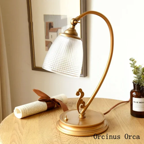 

American modern simple transparent glass table lamp living room Bedside Lamp Retro copper LED table lamp free shipping