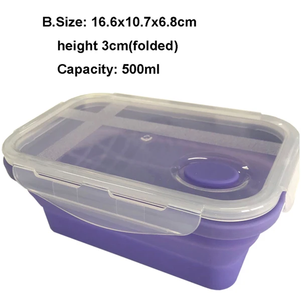 Складная коробка для ланча, контейнер для еды, силиконовая складная коробка - Цвет: B. 500ml
