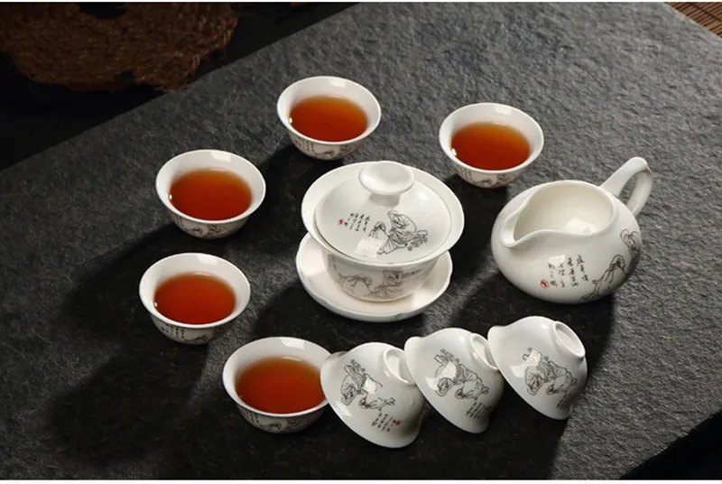Золотой чайный сервиз из шалфея, украшение из глазури, китайский керамический Золотой чайный набор кунг-фу, посуда для напитков, голубой и белый фарфор