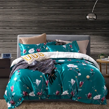 

New Cotton Sanding Printed Flower Bedding Set Bed Sheet set Duvet Cover Pillowcase Queen King 4pcs colorful purple