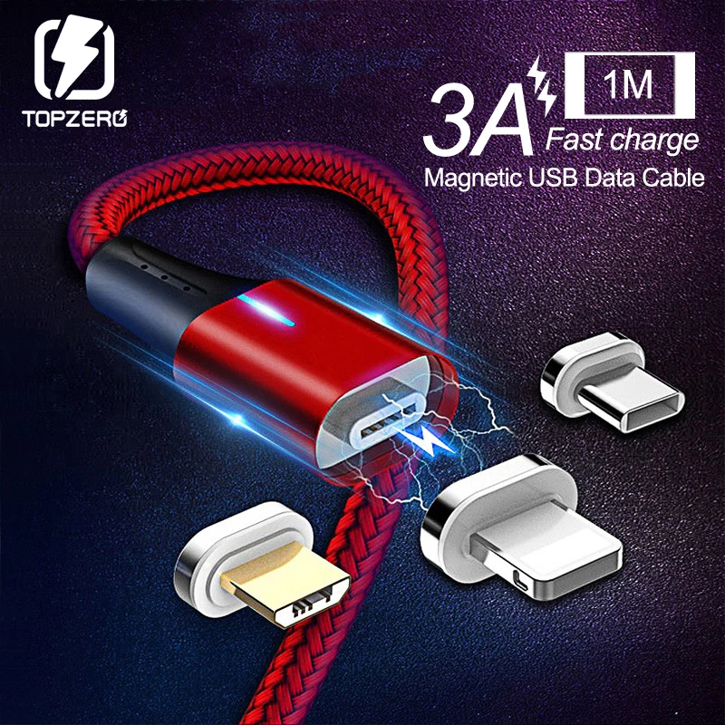 

3A 1M Magnetic Cable Micro USB Cable USB Type C Cable Quick Charging Data Sync Magnet Charger Cable for iPhone Xs Max XR X 8 7 6