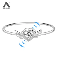 Стерлингового серебра 925 пробы браслет для женщин встряхивание Циркон ангел крыло сердце форма корона дизайн розовый золотой браслет манжетного типа