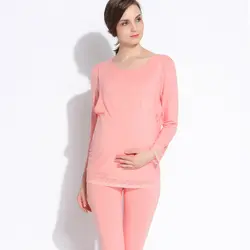 2018 весенне-осенний комплект пижамы с длинными рукавами из бамбукового волокна с круглым вырезом и кружевом для беременных женщин