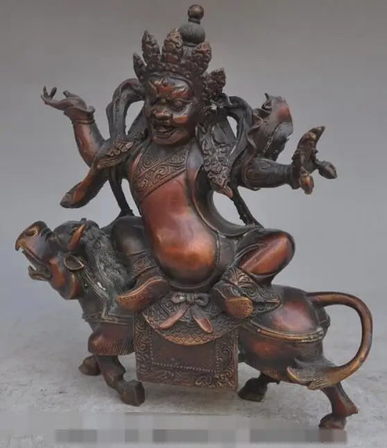 

S5593 9" tibet buddhism fane bronze Jambhala Mammon ride beast Mahakala buddha statue