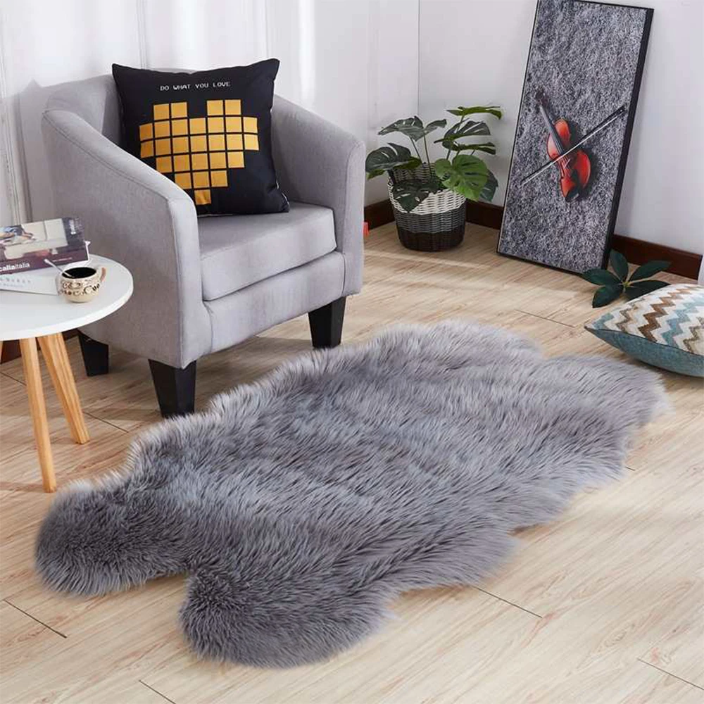 

Fur Artificial Sheepskin Hairy Carpet for Living Room Bedroom Rugs Skin Fur Plain Fluffy Area Rugs Washable Bedroom Faux Mat