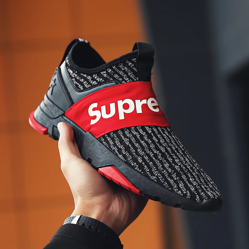

2018 New Arrive Men Mesh Running Shoes Male Breathable Slip-on Comfort Fly Weaving Soft Flats Walking Outdoor Athletic Training