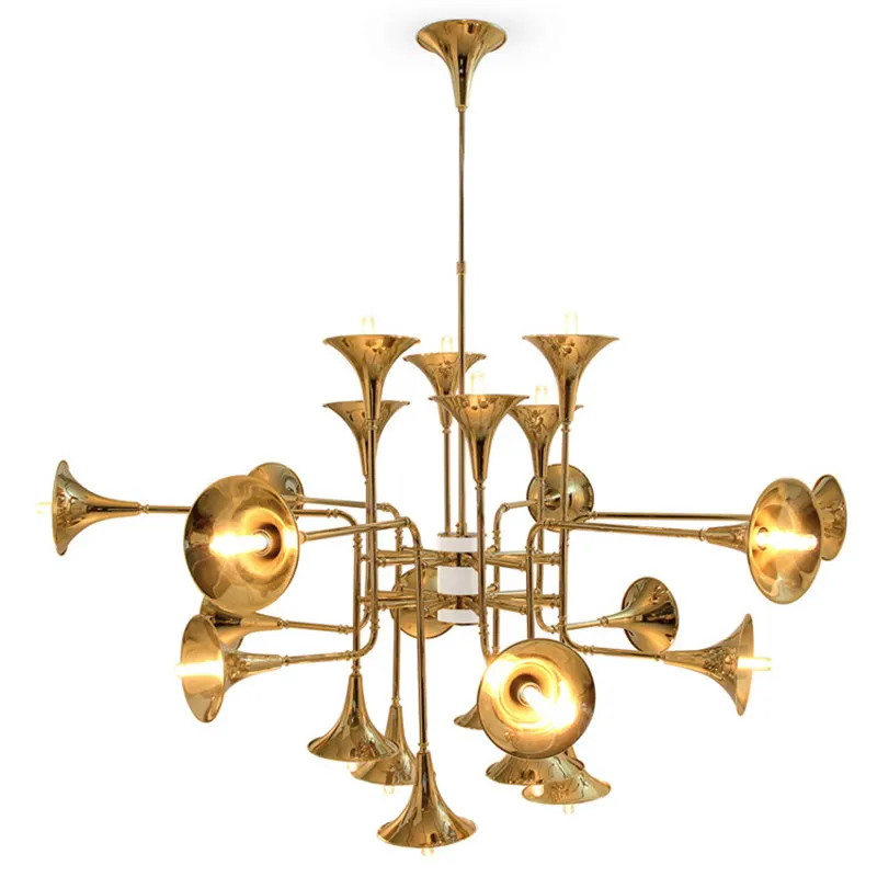 Modern Nordic Stainless Steel Gold Trumpet Pendant Lamps Vintage Retro