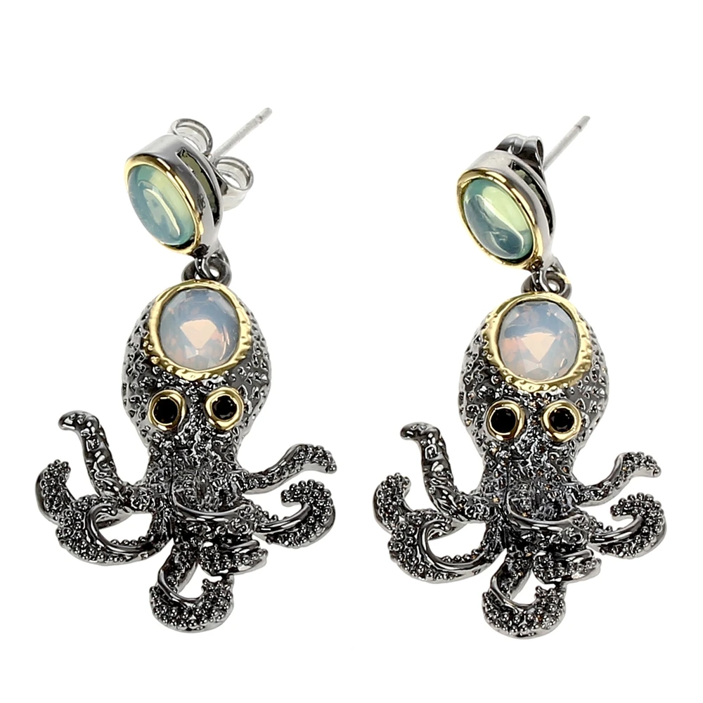 WE3875 octopus earrings vintage antique gothic jewelry women cz zircon opal (3)